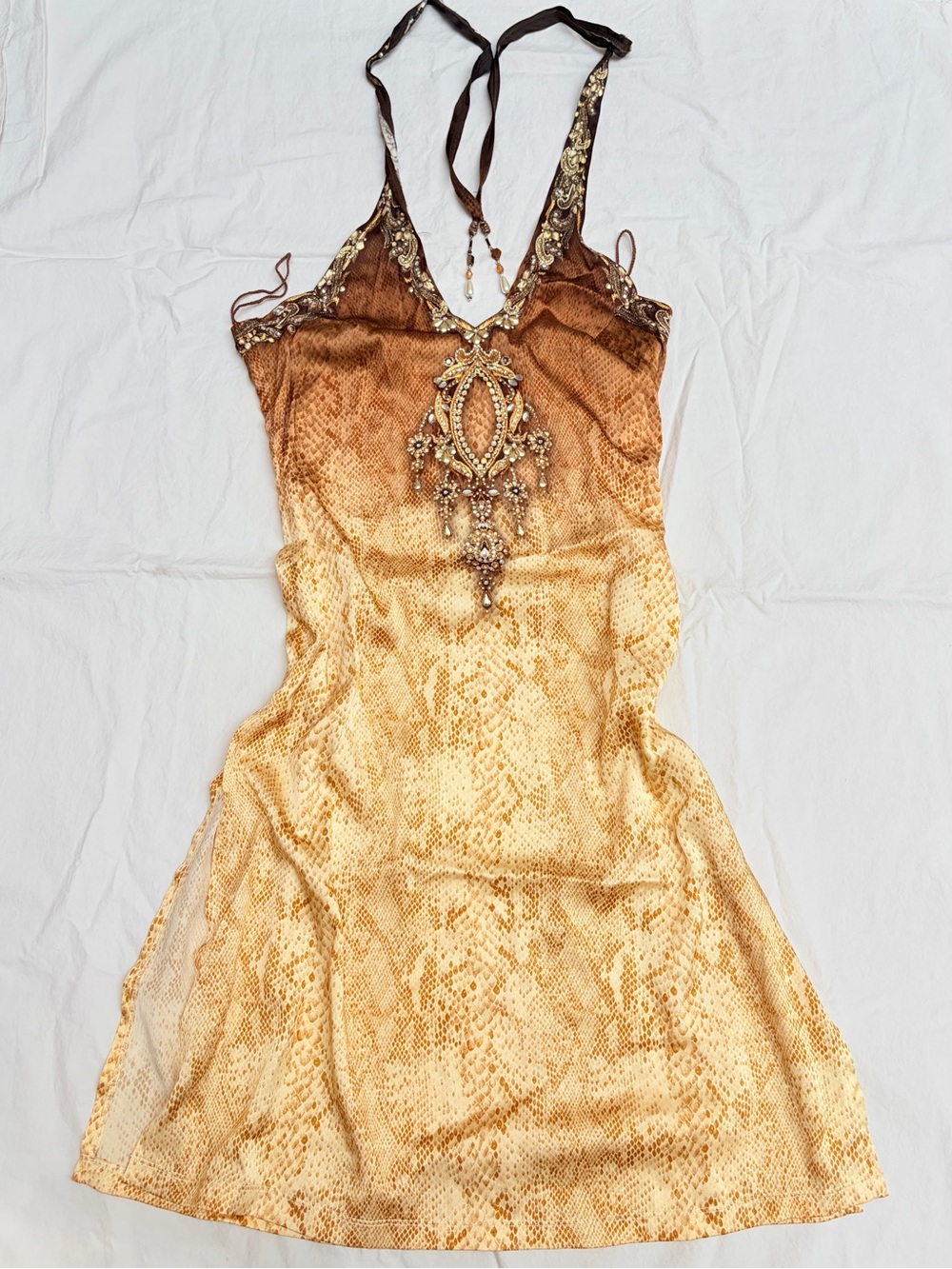 Tarun Tahiliani Gold Embellished Halter Midi Dress